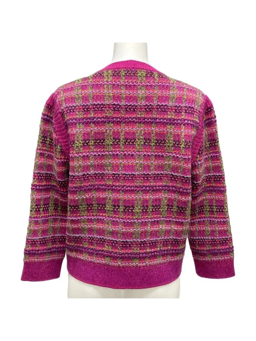 Chanel Cardigan 38 M Pink Long Sleeve Plaid Cashmere